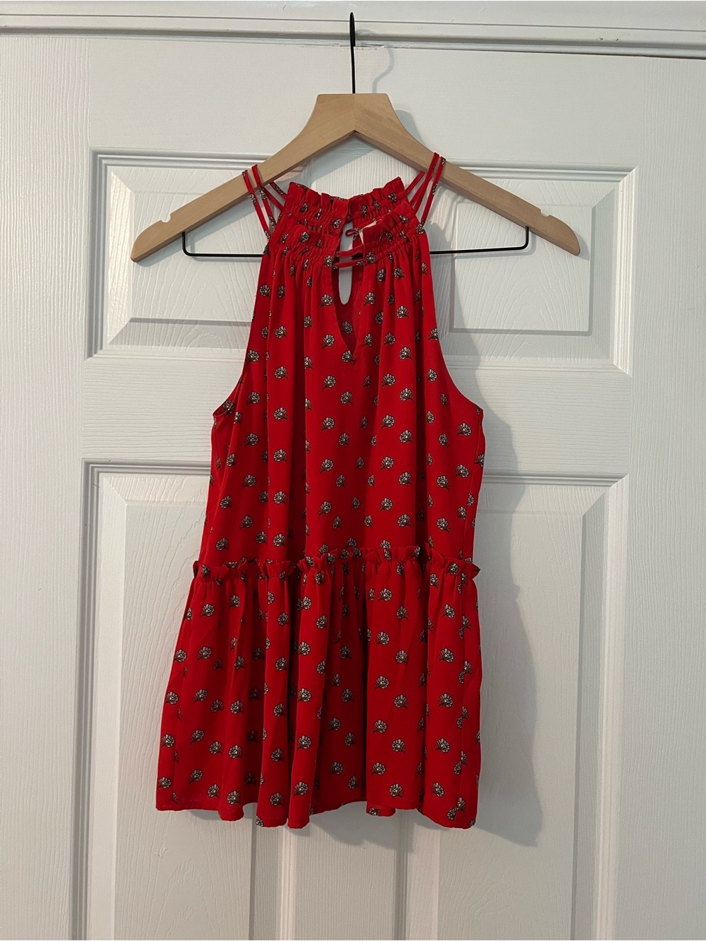 LOFT Red Floral Halter Peplum Camisole